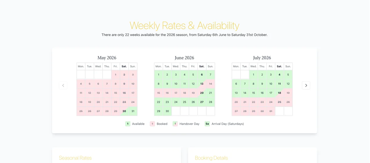 Weekly rates and the season availability calendar