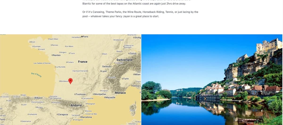 The location section, with a map of the valley