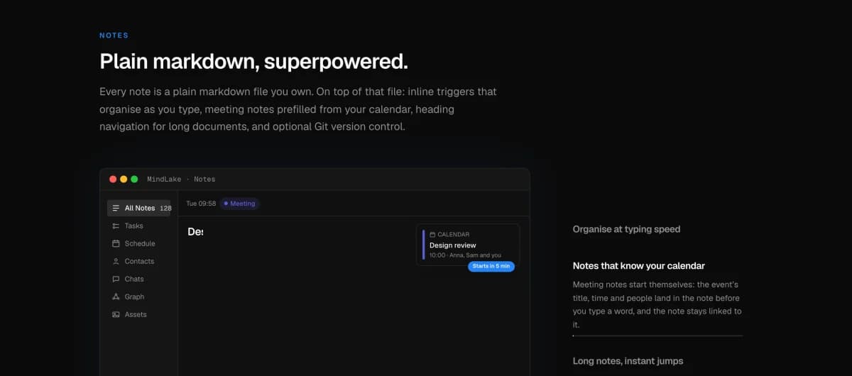 The notes section: every note a plain Markdown file
